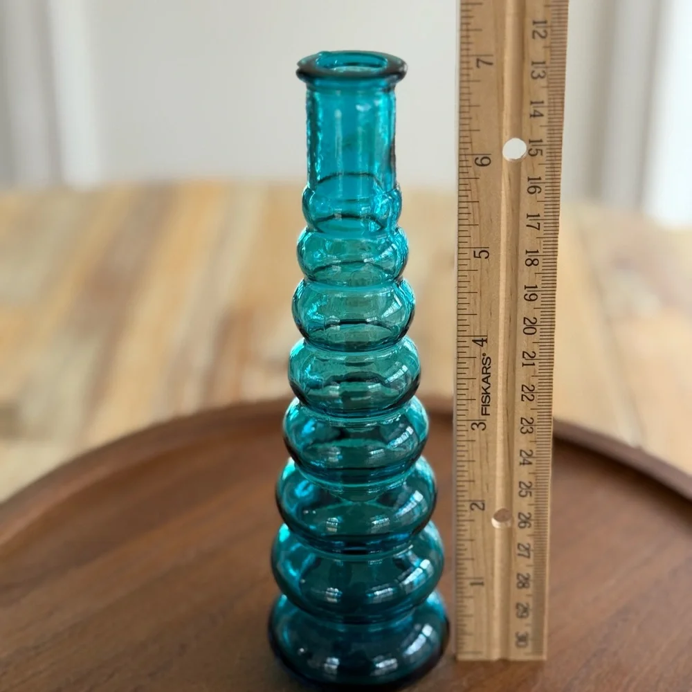 Vintage Teal Blue Stacked Bubble Vase - Picture 6 of 7